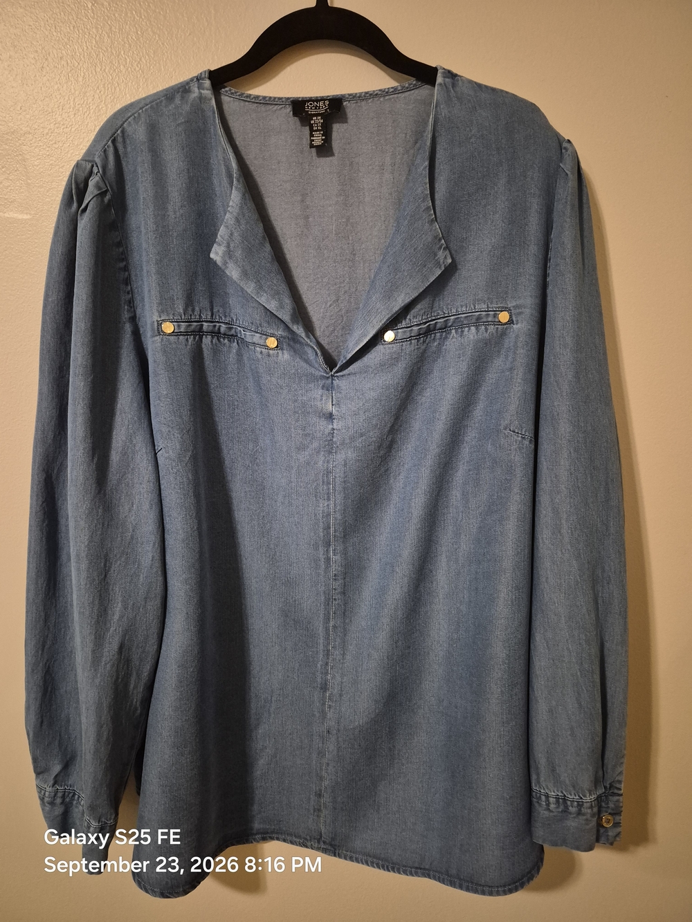 Jones New York Light Blue Denim Shirt - Relaxed Long Sleeve